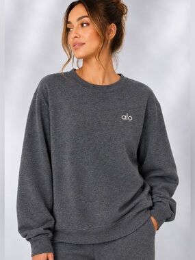 NWT Alo Yoga Heather Charcoal Gray Crew Neck Sweatshirt Large L